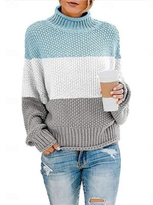 Casual Regular Striped Turtleneck Long Sleeve Knit Pullover - Image 3