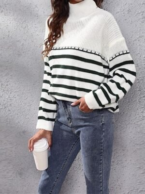 Casual Regular Striped Turtleneck Long Sleeve Regular Top - Image 3