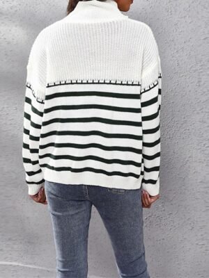 Casual Regular Striped Turtleneck Long Sleeve Regular Top - Image 4