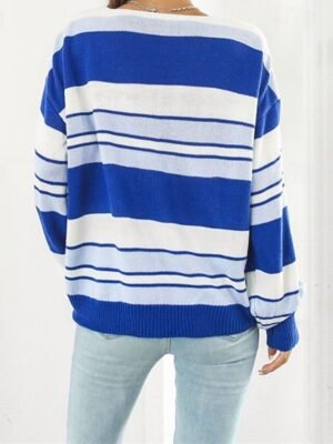 Casual Regular Striped V Neck Long Sleeve Knit Top - Image 4