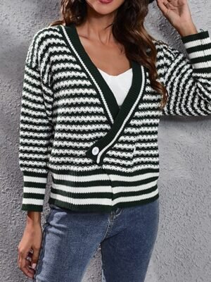 Casual Regular Striped V Neck Long Sleeve Regular Cardigan - Image 5