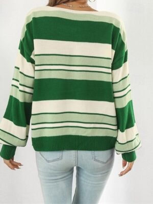 Casual Regular Striped V Neck Long Sleeve Knit Top - Image 7