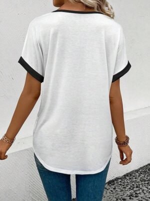 Casual Regular Striped V Neck Short Sleeve Summer T Shirt - Image 3