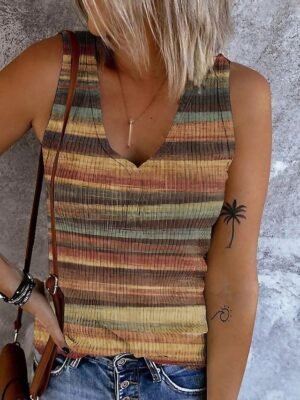 Casual Regular Striped V Neck Sleeveless Camisole Top - Image 1