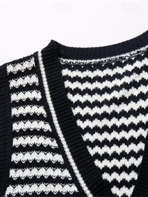 Casual Regular Striped V Neck Sleeveless Regular Cardigan - Image 11