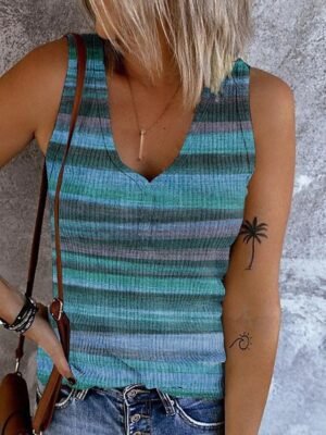 Casual Regular Striped V Neck Sleeveless Camisole Top - Image 2