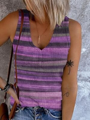 Casual Regular Striped V Neck Sleeveless Camisole Top - Image 4