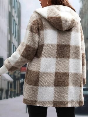 Casual Regular Stripes Plaid Open Front Long Sleeve Fleece Jacket - Image 15