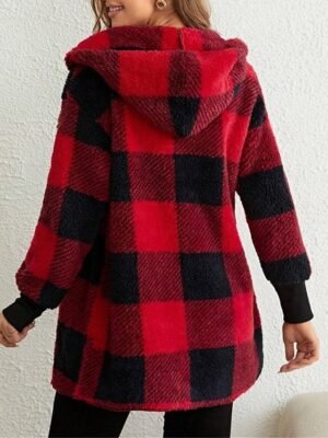 Casual Regular Stripes Plaid Open Front Long Sleeve Fleece Jacket - Image 2