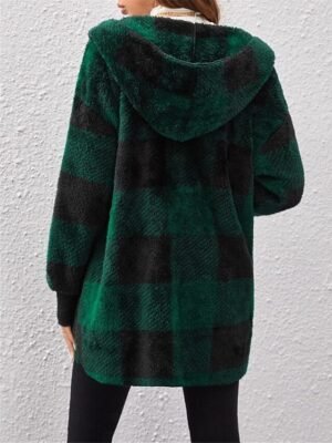 Casual Regular Stripes Plaid Open Front Long Sleeve Fleece Jacket - Image 21