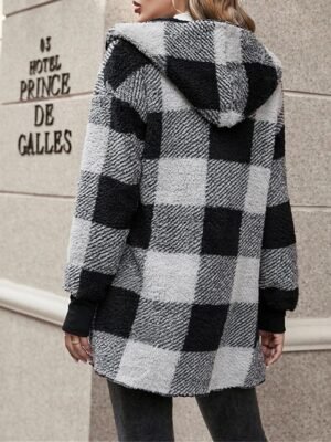 Casual Regular Stripes Plaid Open Front Long Sleeve Fleece Jacket - Image 8