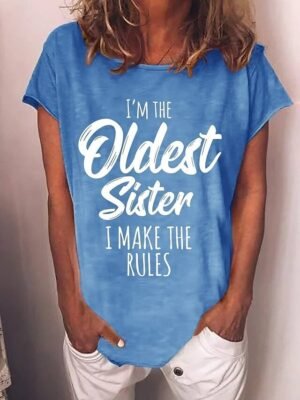 Casual Regular Text Round Neck Short Sleeve T Shirt - Image 1