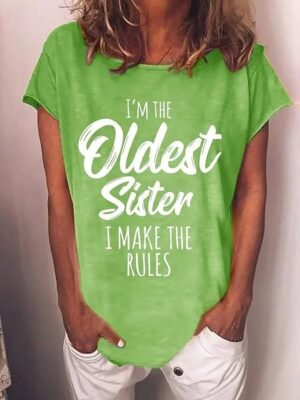 Casual Regular Text Round Neck Short Sleeve T Shirt - Image 2