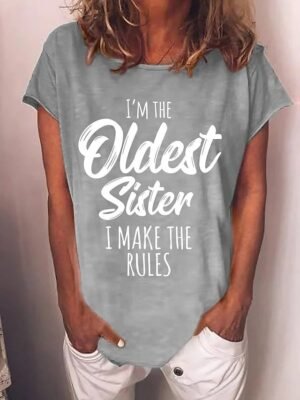 Casual Regular Text Round Neck Short Sleeve T Shirt - Image 3