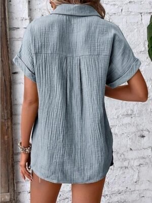 Casual Regular Textured V Neck Short Sleeve Summer Blouse - Image 5