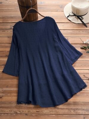 Casual Regular Tribal V Neck 3/4 Sleeve Tunic Lace Blouse - Image 5