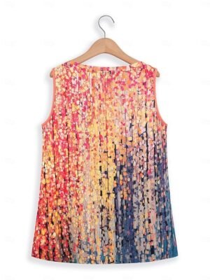 Casual Relaxed Fit Mosaic V Neck Sleeveless Flowy Tank Top - Image 3