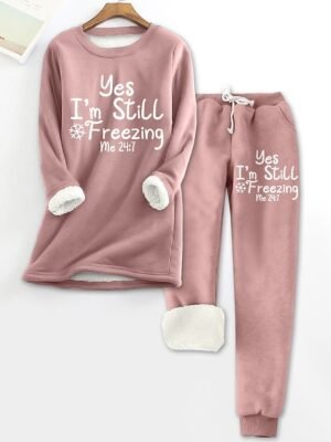 Casual Relaxed Letter Crew Neck Long Sleeve Long Two Piece Set - Image 1