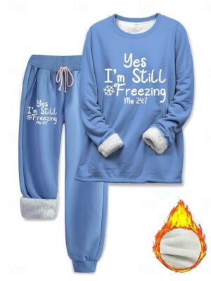 Casual Relaxed Letter Crew Neck Long Sleeve Long Two Piece Set - Image 7