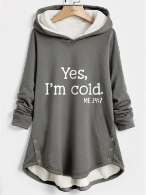 Casual Relaxed Letter Print Button V Neck Long Sleeve Hoodie - Image 3