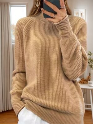 Casual Relaxed Pure Turtleneck Long Sleeve Knit Sweater - Image 3