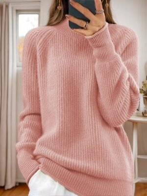 Casual Relaxed Pure Turtleneck Long Sleeve Knit Sweater - Image 5