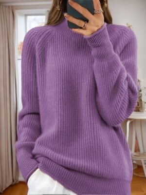 Casual Relaxed Pure Turtleneck Long Sleeve Knit Sweater - Image 6