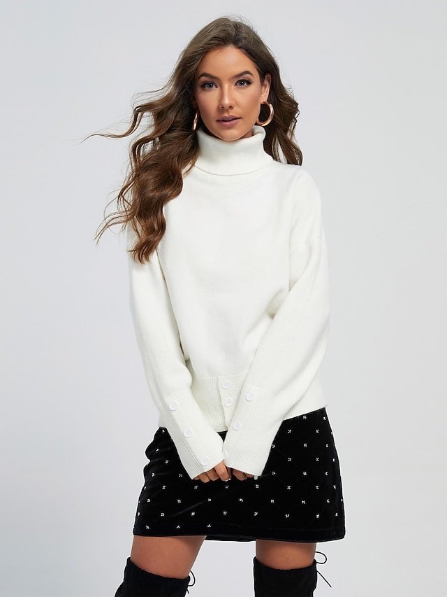 Casual Ribbed Solid Turtleneck Long Sleeve Jumper - Image 2
