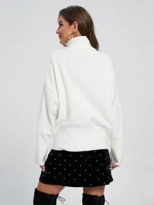 Casual Ribbed Solid Turtleneck Long Sleeve Jumper - Image 5