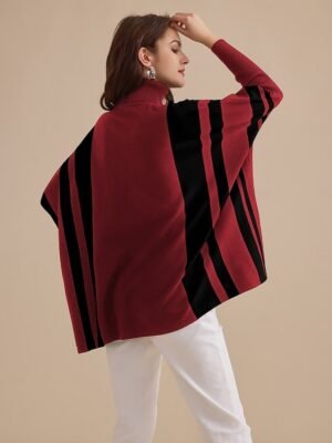 Casual Ribbed Striped Plaid Turtleneck Long Sleeve Sweater - Image 5