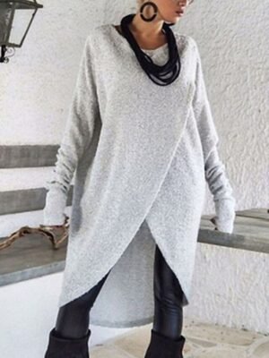 Casual Ruched Crew Neck Long Sleeve Midi Dress - Image 2