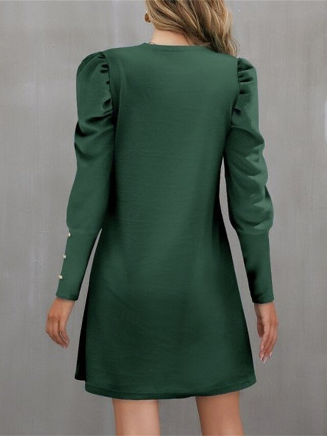 Casual Ruched Crew Neck Long Sleeve Mini Dress - Image 6