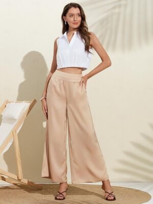 Casual Satin Wide Leg Trousers - Image 8