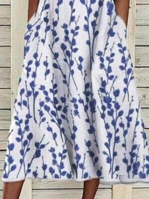 Casual Shift Floral Crew Neck Half Sleeve Midi Dress - Image 3