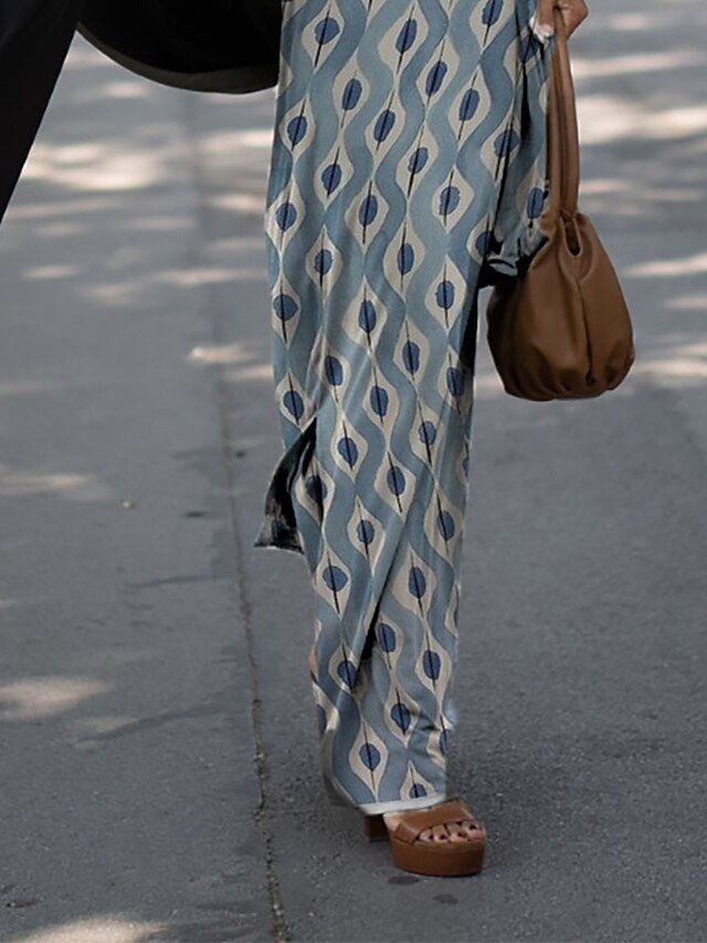 Casual Shift Geometric One Shoulder Long Sleeve Maxi Dress - Image 3