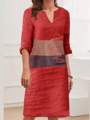 Casual Shift Leopard V Neck Half Sleeve Midi Dress - Image 11