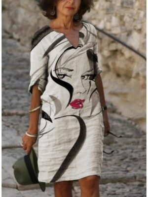 Casual Shift Leopard V Neck Half Sleeve Midi Dress - Image 14
