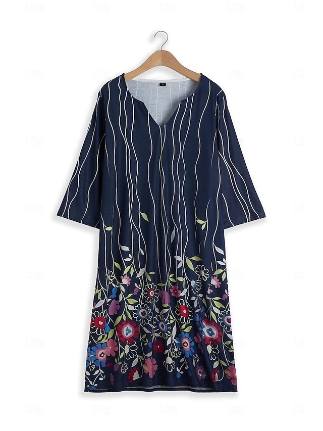 Casual Shift Leopard V Neck Half Sleeve Midi Dress - Image 2