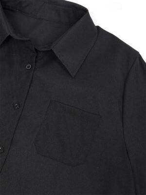 Casual Shift Pure Colour Shirt Collar Long Sleeve Midi Dress - Image 5