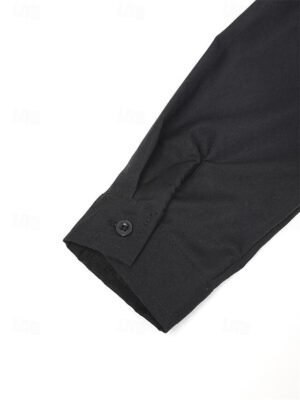 Casual Shift Pure Colour Shirt Collar Long Sleeve Midi Dress - Image 8