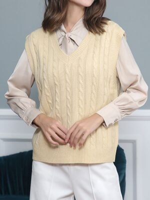 Casual Sleeveless Cable V Neck Knitted Vest - Image 1