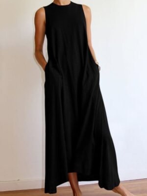 Casual Sleeveless Pure Colour Maxi Dress - Image 1