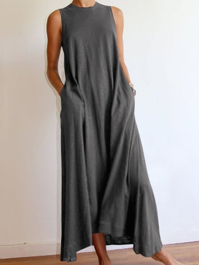 Casual Sleeveless Pure Colour Maxi Dress - Image 2