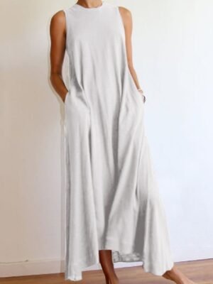 Casual Sleeveless Pure Colour Maxi Dress - Image 3