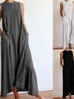 Casual Sleeveless Pure Colour Maxi Dress - Image 4