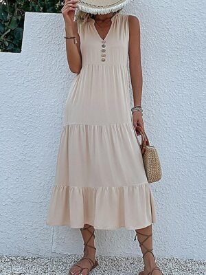 Casual Sleeveless Ruffle V Neck Midi Dress - Image 10