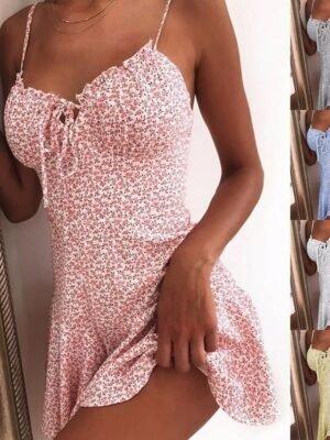 Casual Slim Ditsy Floral Spaghetti Strap Sleeveless Mini Sundress - Image 1