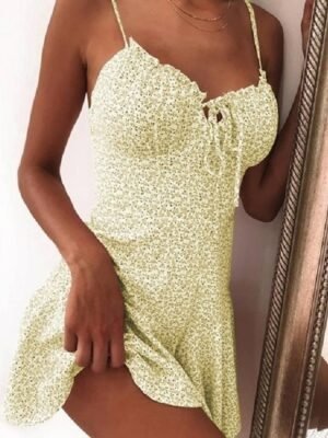 Casual Slim Ditsy Floral Spaghetti Strap Sleeveless Mini Sundress - Image 13