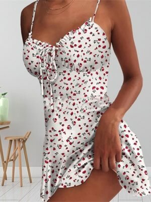 Casual Slim Ditsy Floral Spaghetti Strap Sleeveless Mini Sundress - Image 14