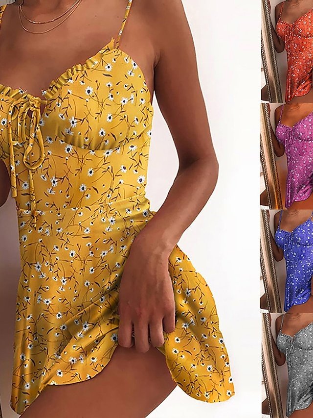 Casual Slim Ditsy Floral Spaghetti Strap Sleeveless Mini Sundress - Image 2